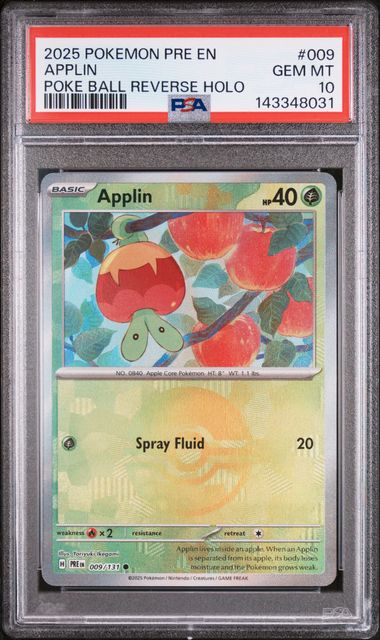 PSA 10 2025 POKEMON PRE EN-PRISMATIC EVOLUTIONS #009 APPLIN POKE BALL REVERSE HOLO *POP 18*