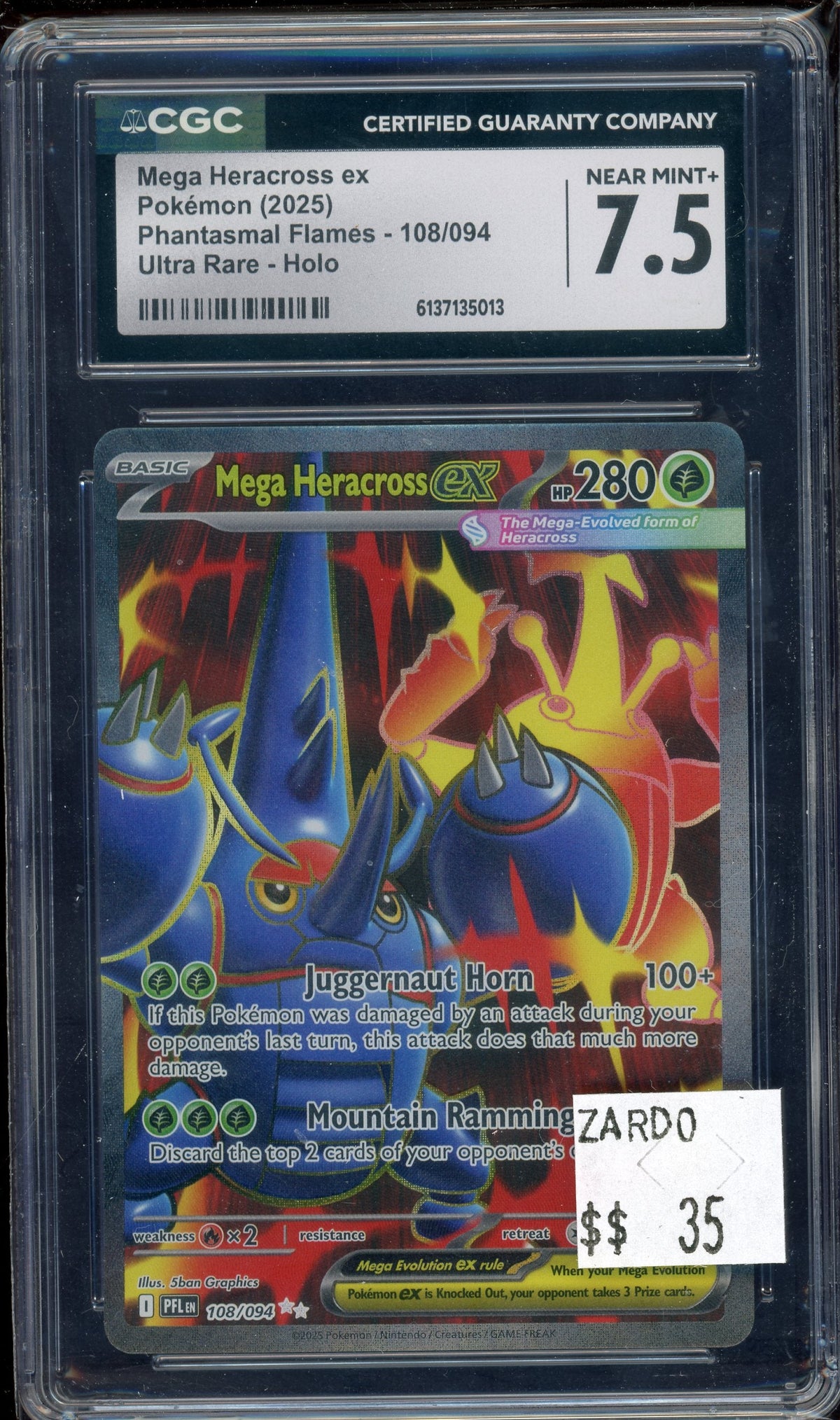 CGC 7.5 MEGA HERACROSS EX PHANTASMAL FLAMES