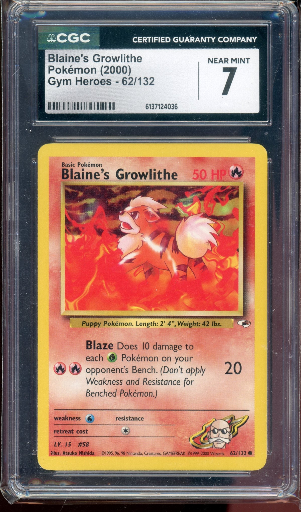 CGC 7 BLAINE'S GROWLITHE GYM HEROES