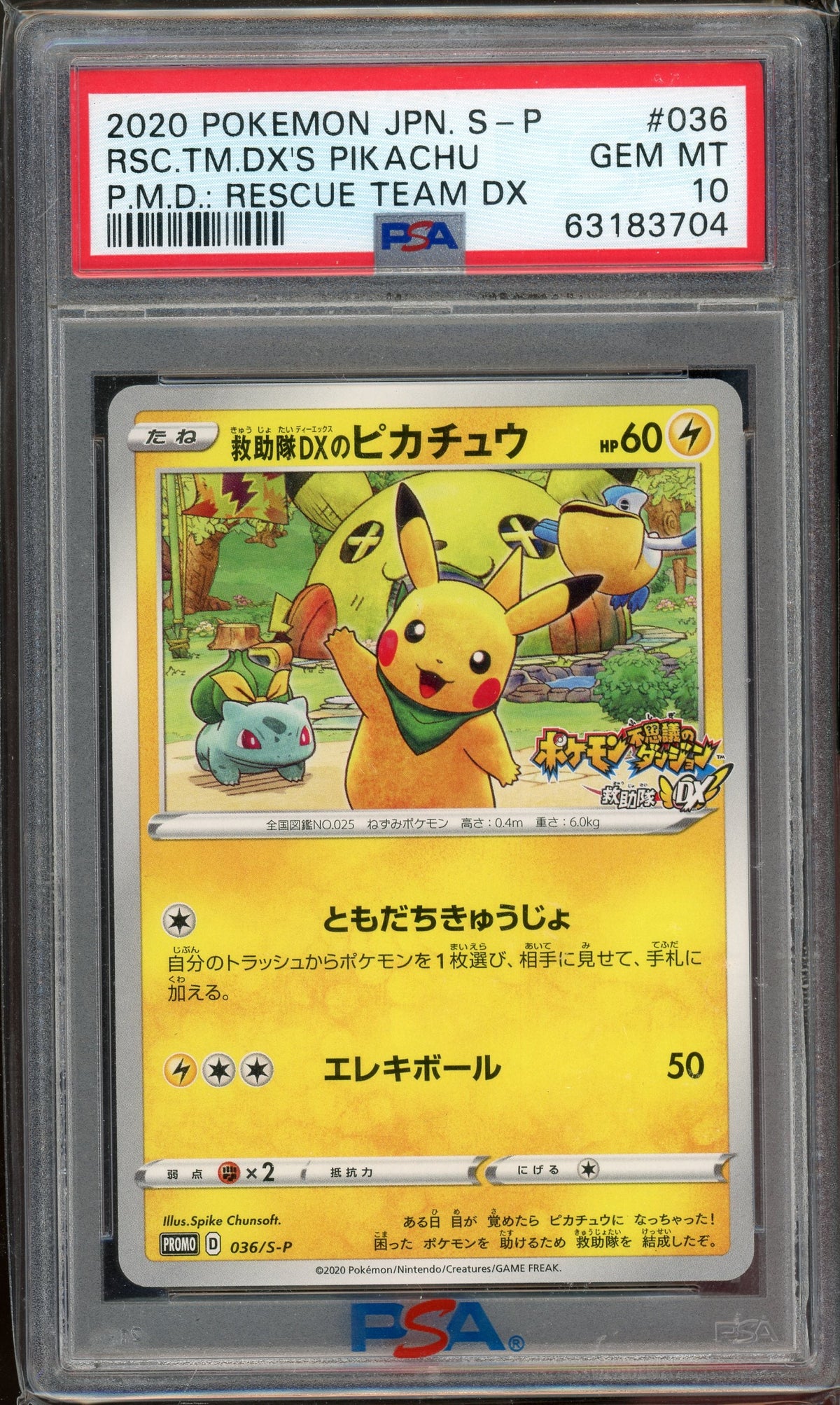 PSA 10 PIKACHU JPN P.M.D RESCUE TEAM DX