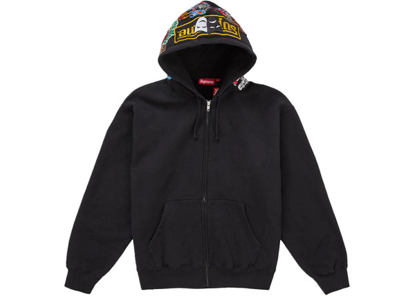 Supreme Patches Zip Up Hooded Sweatshirt Black