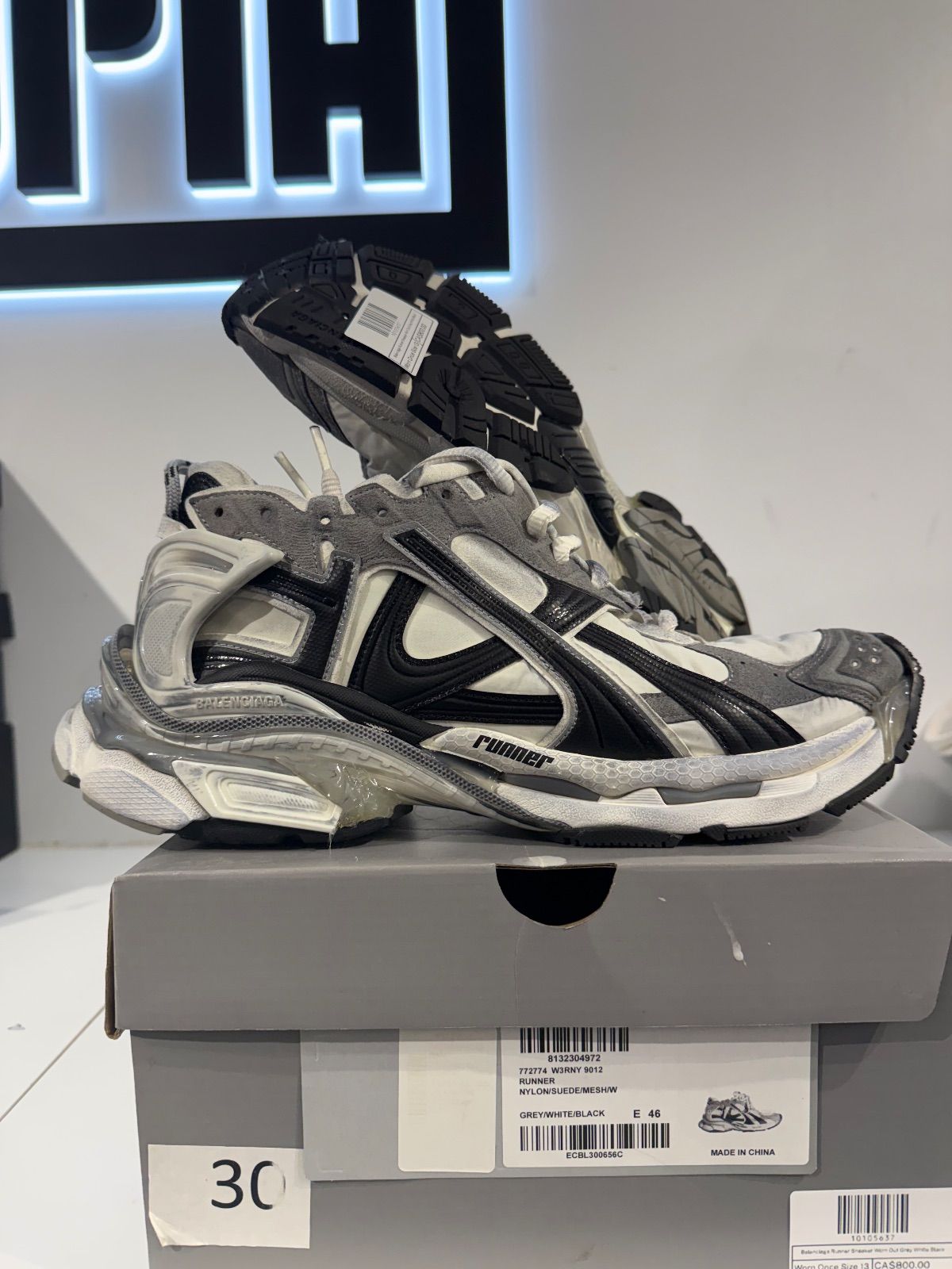 Balenciaga Runner Sneaker Worn Out Grey White Black - Worn Once Size 13