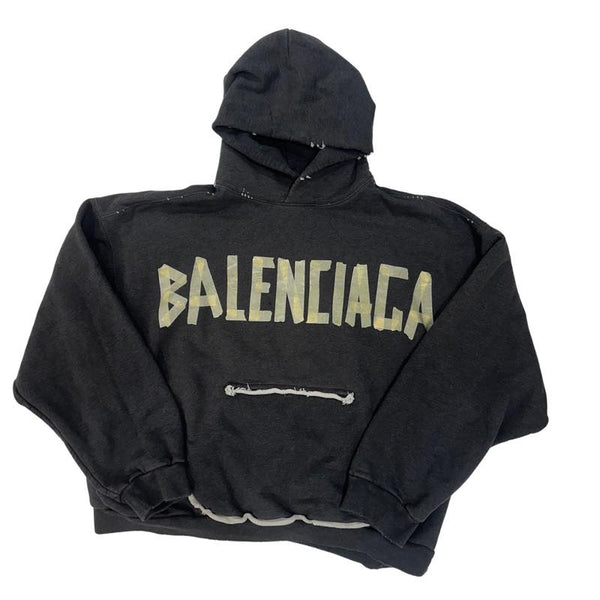 Balenciaga Tape Type Ripped Pocket Oversized Hoodie Faded Black - Worn Once Size XL