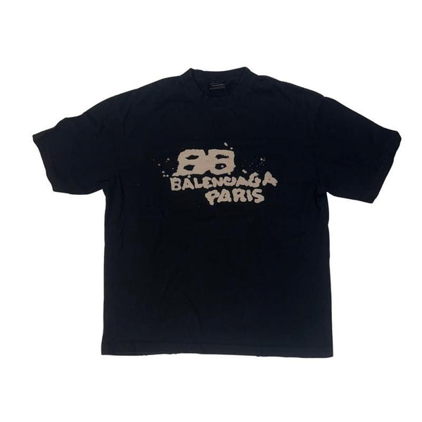 Balenciaga Hand-Drawn BB Icon Medium Fit Vintage T-Shirt Black/Beige - Worn Once Size M