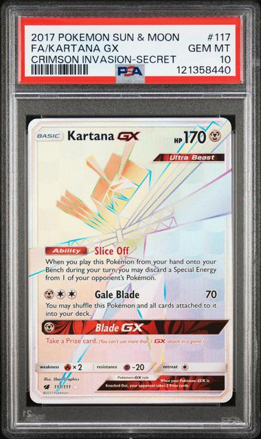 PSA 10 2017 POKEMON SUN & MOON CRIMSON INVASION #117 FA/KARTANA GX CRIMSON INVASION-SECRET