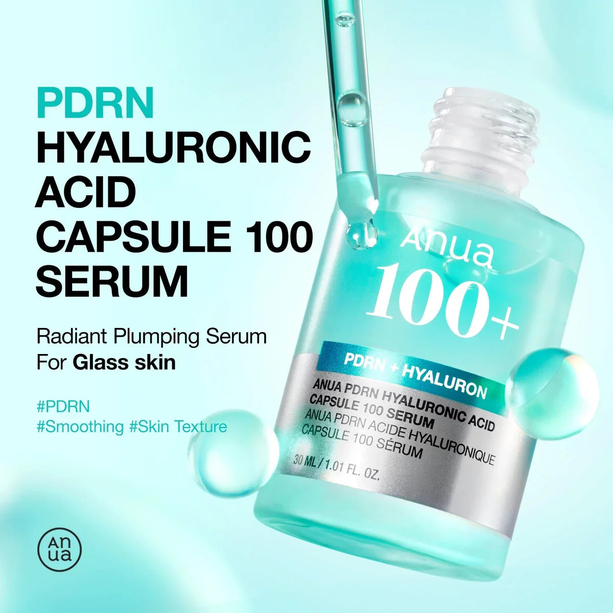 Anua PDRN Hyaluronic Acid Capsule 100 Serum - Plumping Glow Serum with PDRN, Hyaluronic Acid & Collagen