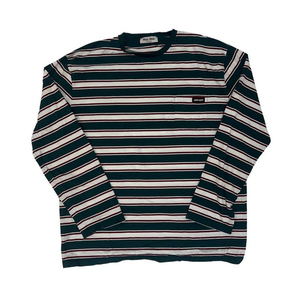 MIU MIU Stripped Cotton T-Shirt Green - Pre-Owned Size L