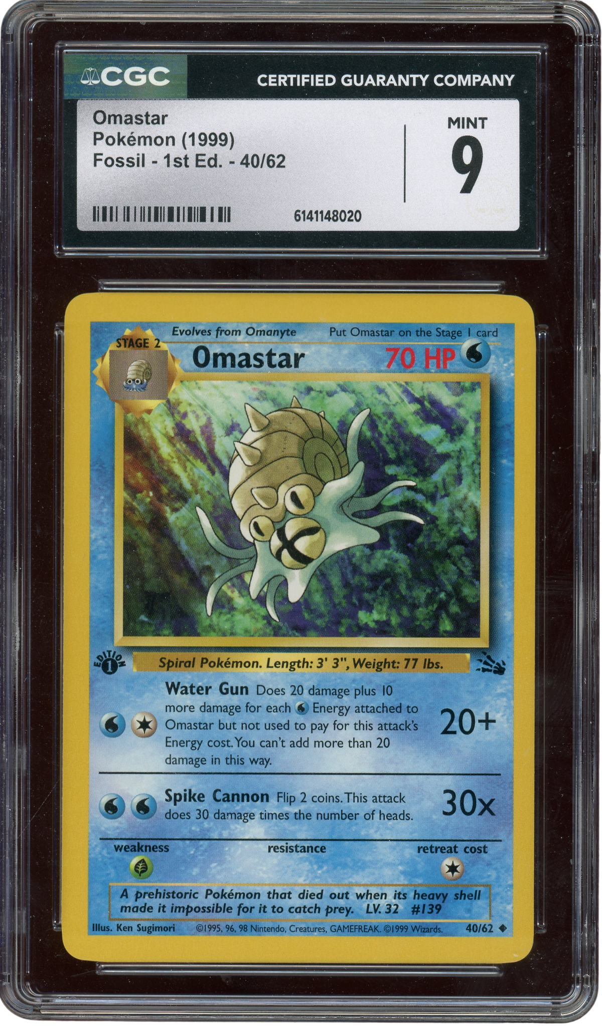 CGC 9 OMASTAR 1ST ED FOSSIL 1999